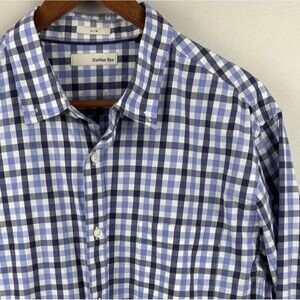 Hawker Rye Slim Fit Dress Shirt Men XL Dark Blue Plaid Button Down Crisp Cotton